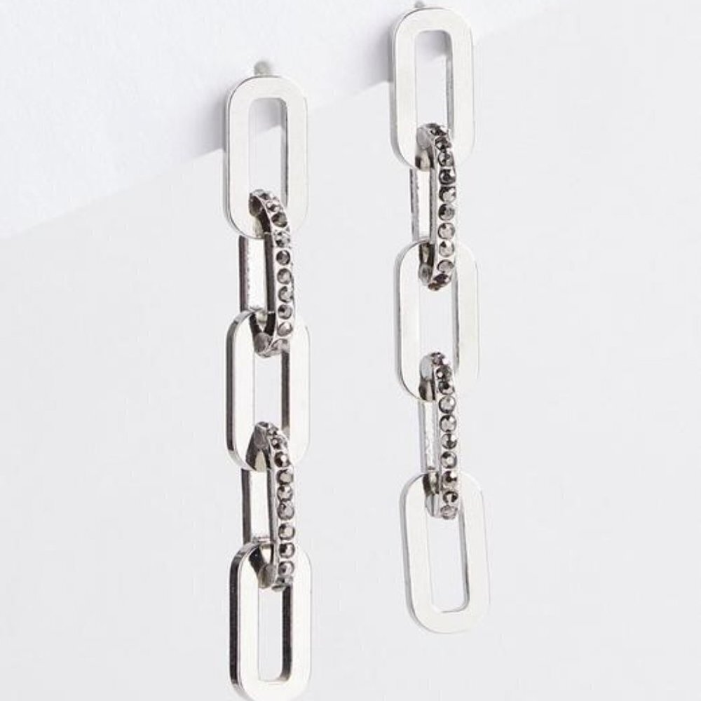 Torrid - Pave Link Drop Earring in High Shine Silver​​​​​​​​​